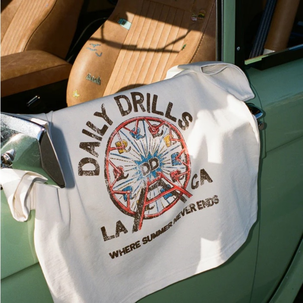 Daily Drills White Short Sleeve Tee with Ferris Wheel Graphic